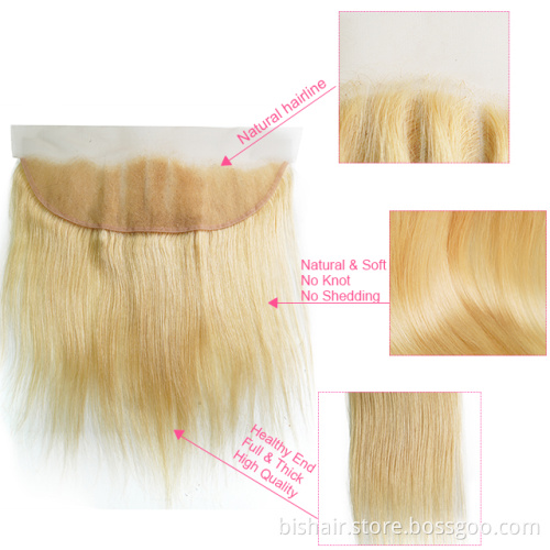 613 Blond hair with front lace closure 13x4 hair block Brazilian real original straight hair natural hairline bleached knot